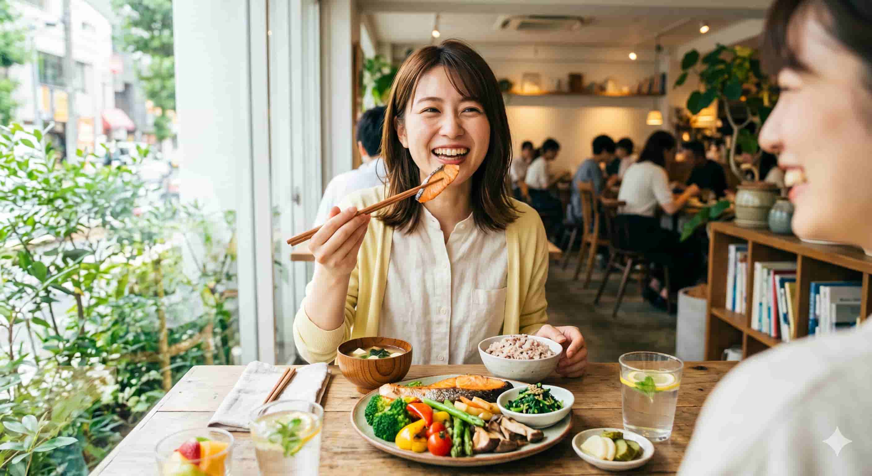 CHONPSで食事制限なしでヘルシーなランチを食べている女性イメージ画